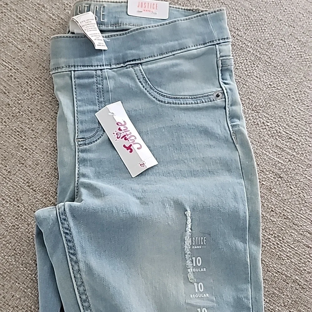 Justice Jeggings Ripped Skinny Blue size 10 Juniors High Rise nwt
